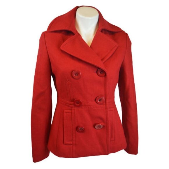 Nine West Red Wool Double Breasted Peacoat 2 - Picture 2 of 4